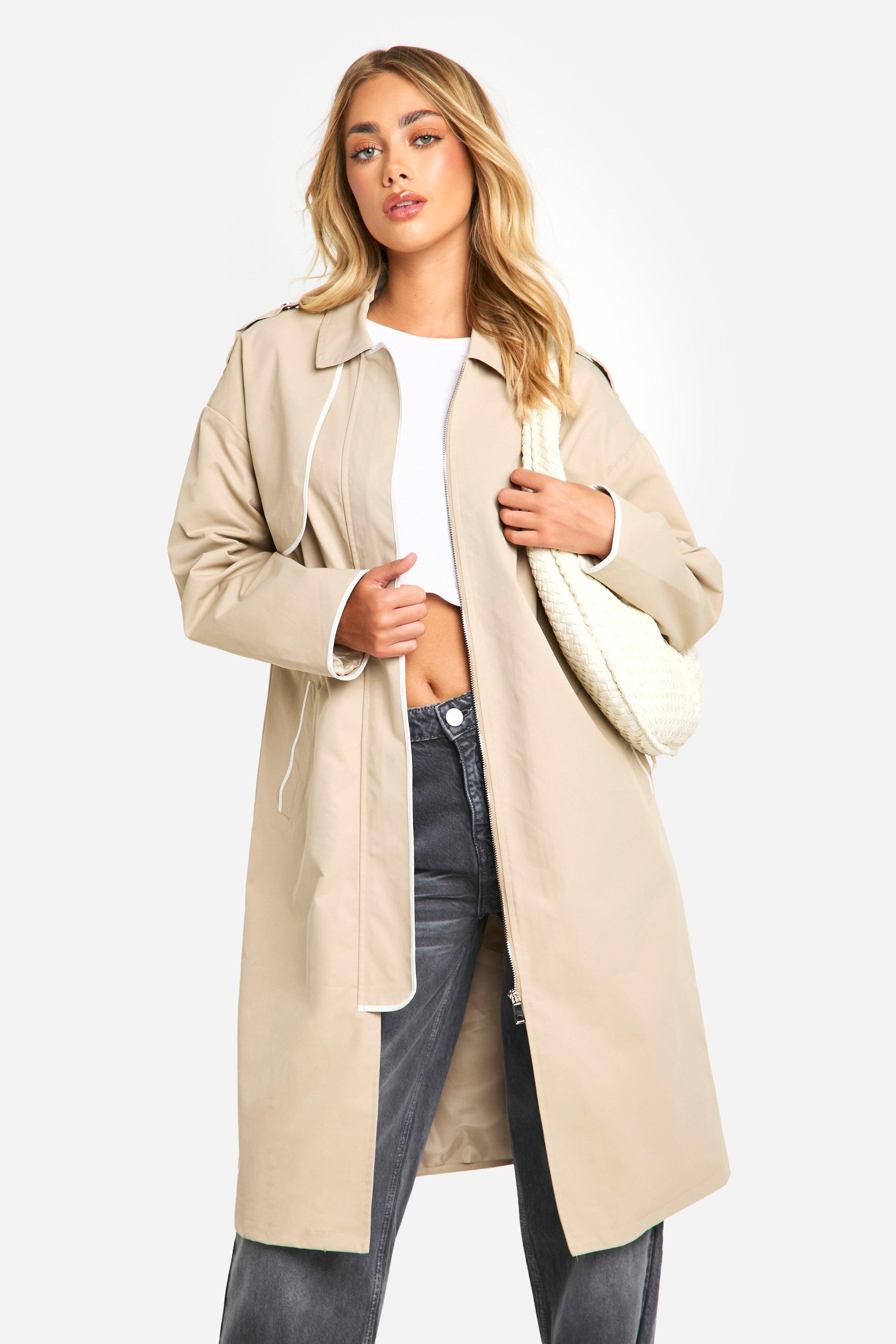 Contrast Binding Detail Trench Coat boohoo